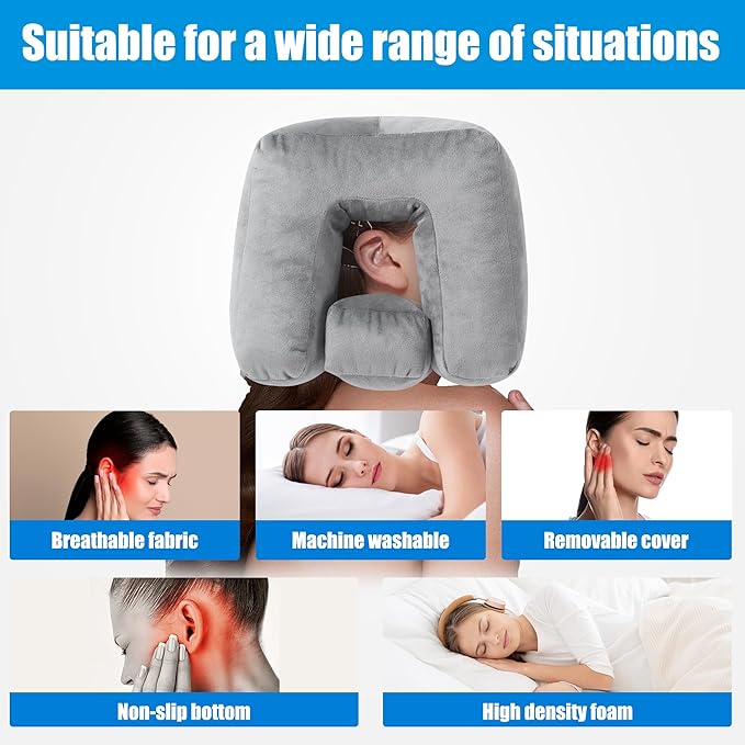 BALAPET Ear Pillow,Ear Piercing Pillow for Side Sleepers with Adjustable Ear Holes, Memory Foam Comfort Side Sleeper Pillow for Ear Pain, Earplugs, and Headphone,Ear Guard Pillow