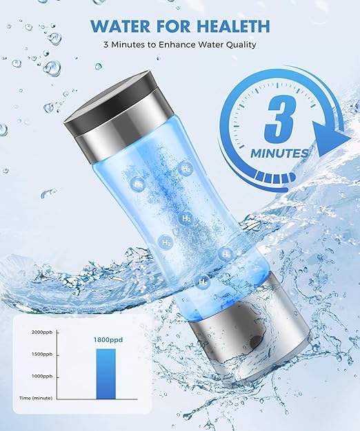 3 in 1 Hydrogen Water Bottle, Hydrogen Water Bottle Generator with SPE PEM Technology Water Ionizer,Portable Rechargeable 3 Min Quick Electrolysis - Suitable for Home,Office, Travel
