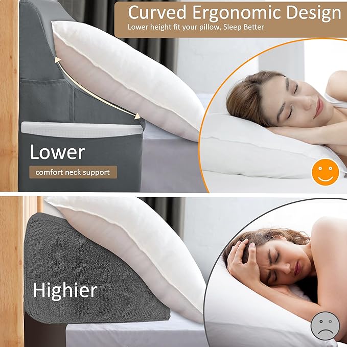 Vekkia King Size Bed Wedge Pillow for Headboard Gap/Extra Wider10 Bed Wedge Gap Filler,Mattress Wedge Fill Wider Gap (0-8") Between Headboard and Mattress(Grey 76"x10"x10")