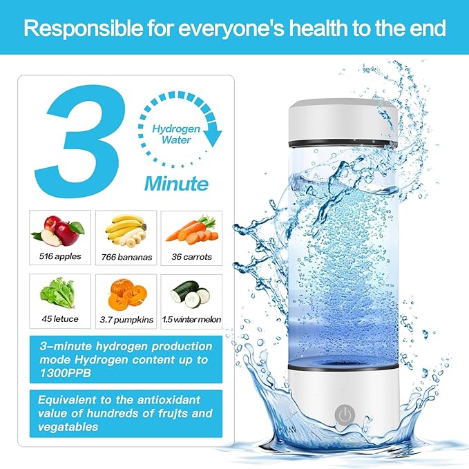 White 400ml Hydrogen Water Bottle High Hydrogen Concentration Generator Purifier Quantum Health Filter with SPE PEM Technology AY007