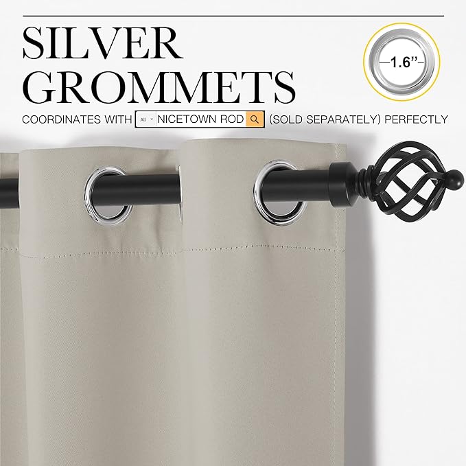 NICETOWN Room Darkening Short Curtain Panels for Cafe, Thermal Insulated Grommet Room Darkening Draperies/Drapes for Window (Natural, 2 Panels, W34 x L45 -inch)