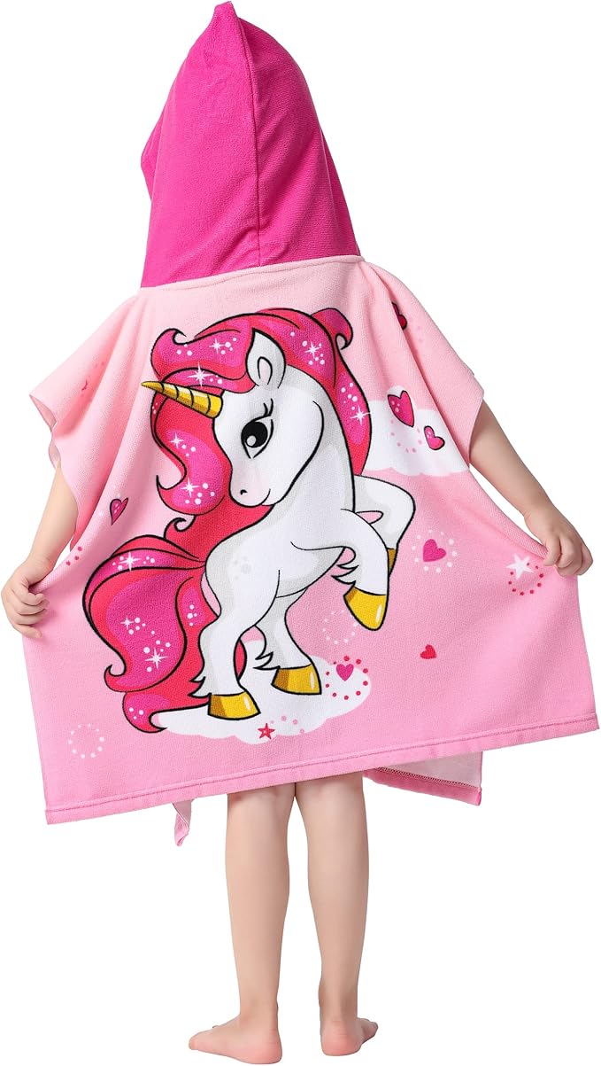 Kids Hooded Poncho Towel for Girls, Toddlers Bath Beach Pool Swim Towels with Hood Cover-ups Swimwear (3D Unicorn with bag)