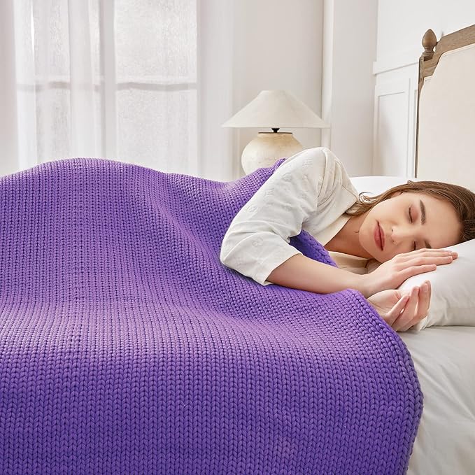 Knitted Weighted Blanket(Purple 50"x75" 12lbs),Home Décor Cooling Throw Blanket for Hot Sleepers,Hand Made Chunky Knit Heavy Blanket for Adults Use on Full Size Bed