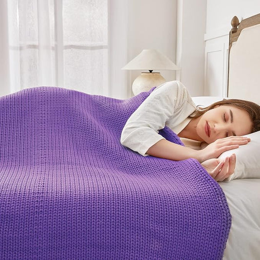 Knitted Weighted Blanket(Purple 50"x75" 12lbs),Home Décor Cooling Throw Blanket for Hot Sleepers,Hand Made Chunky Knit Heavy Blanket for Adults Use on Full Size Bed