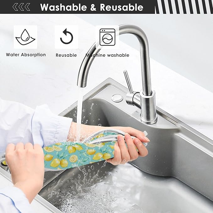 Kitchen Faucet Absorbent Mat,Lemon Fruit Summer Water Splash Guard for Sink, Faucet Drip Catcher Thicken Sponge Microfiber Faucet Water Catcher Mat Sink Absorbent Mat for Kitchen 30x5in 2 Pack