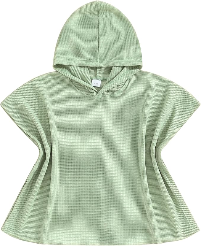 Toddler Beach Towel with Hood Kids Waffle Swim Cover Up Bath Towel Surf Poncho Boys Girls Hooded Beach Towel (Green, 3-4 Years)