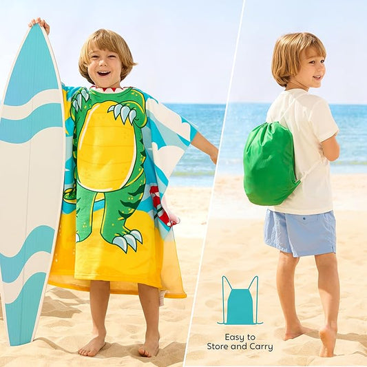 Joiedomi Kids Beach Towel - Dinosaur Bath Towel with Hood - for Boys Girls 3-10 Years 30" x 30" - Toddler Soft Absorbent Swim Pool Towel- Quick Dry Microfiber Surf Poncho
