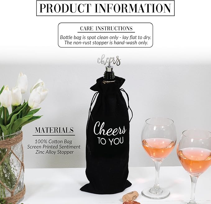 Pavilion Gift Company Cheers to You-13 Wine Gift Bag Set, 13", Black, White, Silver