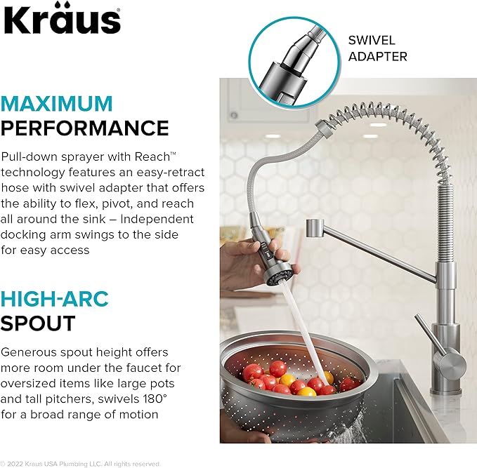 KRAUS Bolden Touchless Sensor Commercial Style Pull-Down Single Handle 18-Inch Kitchen Faucet in Brushed Brass, KSF-1610BB