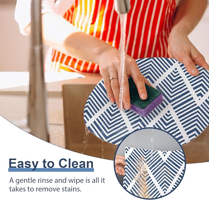 Shelf Liners for Kitchen Cabinets Non-adhesive, 12inx23.62FT Drawer Liner Non Slip Shelf Paper, Waterproof Easy to Clean Surface,Thicken Strong Grip for Pantry Cupboard Dresser Mat, Blue Stripe
