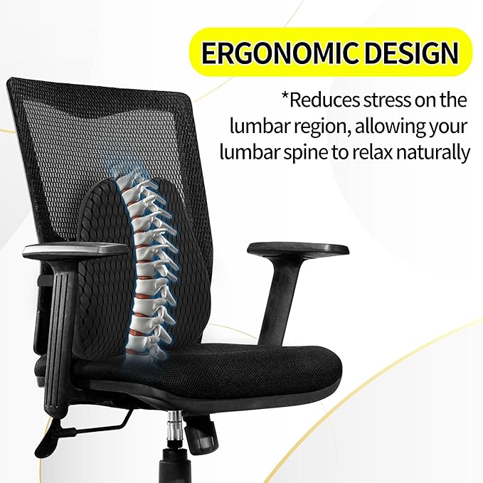 Lumbar Support Pillow for Office Chair,Memory Foam Back Lumbar Support Pillow,Relieve Back Pain,3D Breathable Fabric&Shoulder Strap Fixation,Back Support for Office Chair/Wheelchair/Car(Black)
