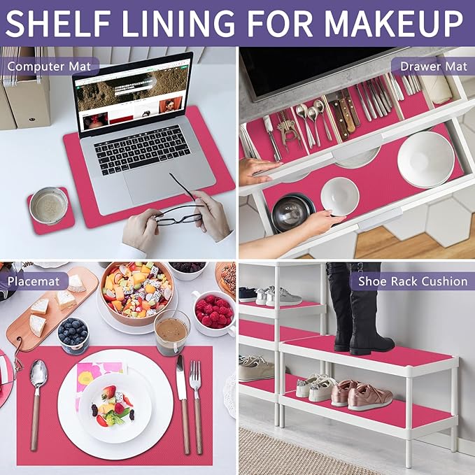 Kitchen Shelf Liner Drawer Liners, Non-Adhesive Refrigerator Liners Waterproof Fridge Mats with Strong Durable Kitchen Cabinets Mat for Drawers, Shelves, Pantry