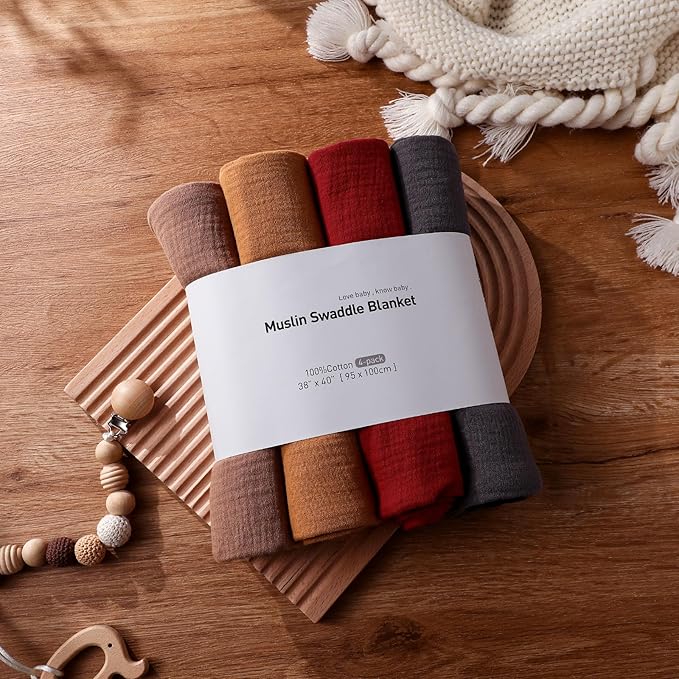 GLLQUEN BABY 4-Pack Muslin Swaddle Blankets for Unisex, Soft Breathable Receiving Blankets Neutral, Baby Swaddle Blanket for Boys and Girls, Newborn Essentials