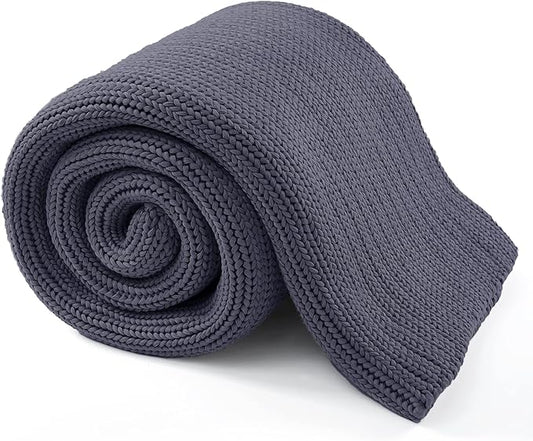 Knitted Weighted Blanket(Dark Grey 60"x80" 15lbs),Home Décor Cooling Throw Blanket for Hot Sleepers,Hand Made Chunky Knit Heavy Blanket for Adults Use on Queen/King Size Bed