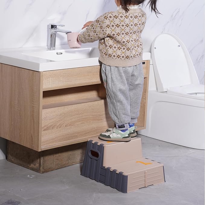 Toddler Step Stool,Anti-Slip Sturdy 2 Step Folding Stools for Kids for Bathroom Toilet Potty Training(Quiet Blue)