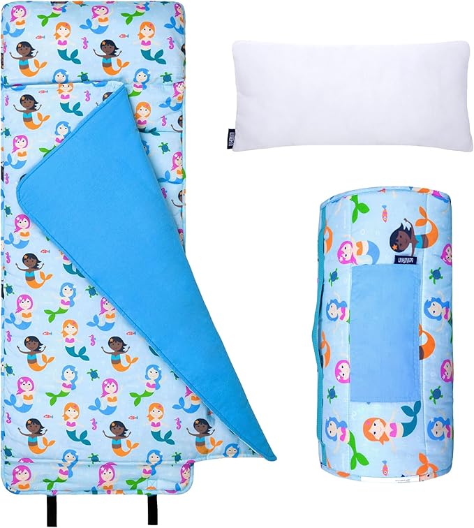 Wildkin Original Nap Mat with Reusable Pillow for Boys & Girls, Ideal for Sleepovers, Equipped with Hook & Loop Fastener, Made from Cotton Blend Materials - Nap Mat for Kids