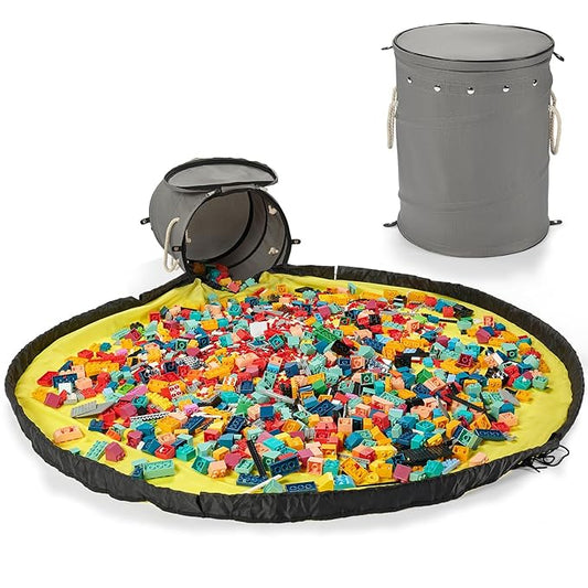 Toy Storage Basket + Play Mat for Kids Toy Chest Organizer Kids Toy Storage Organizer Foldable Big Storage Bins with Lids Large Toy Box for Boys Girls Toy Holders for Kids Rooms Nursery (Gray)