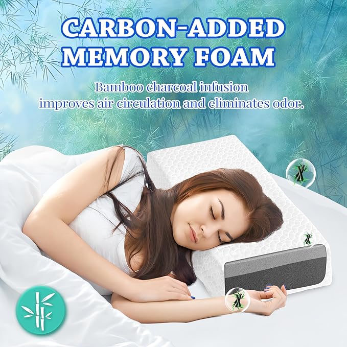 HARBOREST Ice Cube Cooling Pillow for Side Sleepers Memory Foam Side Sleeper Pillow Support Head & Neck for Pain Relief,12"x24"x5"