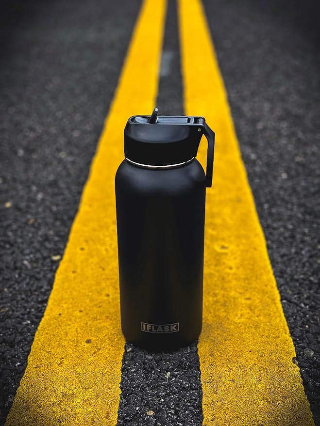 Sport Travel Outdoor Water Bottle with Spout and Straw Lids | Leak Proof | Insulated Stainless Steel Double Walled | BPA and Sweat free | Hot & Cold | For Kids Men & Women (Navy, 32 oz)