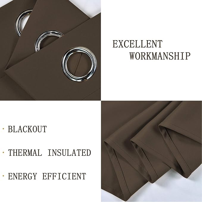 Solid Grommet Top Brown Valance for Kitchen Windows Blackout Curtain Valance for Living Room Short Straight Drape Valance for Bedroom Kids Room/Cafe/Loft 100X18 1 Panel Coffee Brown