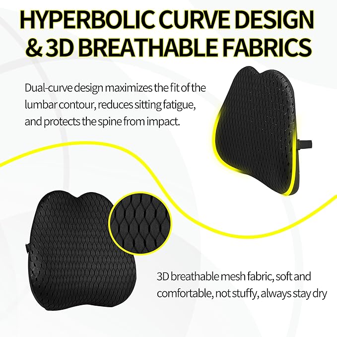 Lumbar Support Pillow for Office Chair,Memory Foam Back Lumbar Support Pillow,Relieve Back Pain,3D Breathable Fabric&Shoulder Strap Fixation,Back Support for Office Chair/Wheelchair/Car(Black)