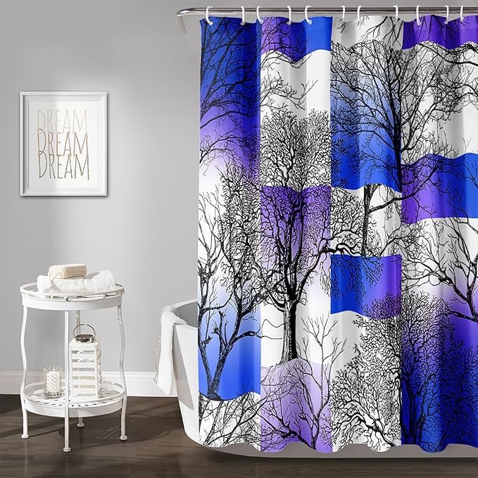 AILONEN Blue and White Tree Abstract Shower Curtain,Minimalist Printed Plant Tree Arts Bath Curtain,Modern Boho Waterproof Curtain for Bathroom Decor, 72" W x 78" H