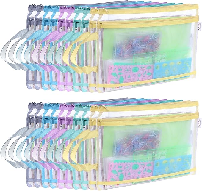 20 Pack Colored Mesh Zipper Pouch Bags,5 Color,A4 Double-Layer Nylon Puzzle Building Block Sets Toy Storage Organization, Mesh Bags with Zipper and Handle for School Office Playroom Storage