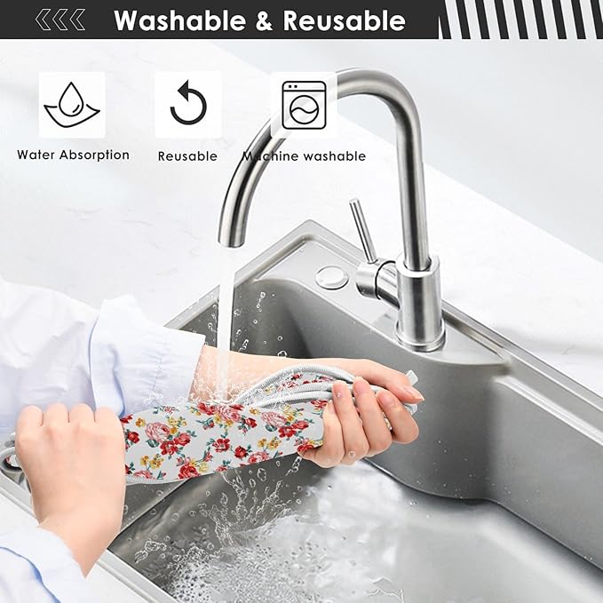 Kitchen Faucet Absorbent Mat,Rose Floral Flower Water Splash Guard for Sink, Faucet Drip Catcher Thicken Sponge Microfiber Faucet Water Catcher Mat Sink Absorbent Mat for Kitchen 23x5in 2Pack