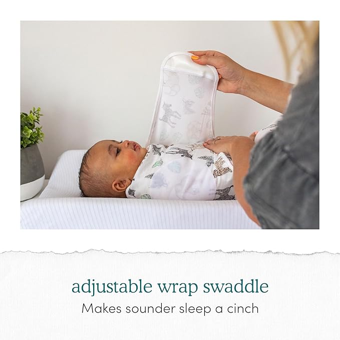 aden + anais Easy Swaddle Wrap, Newborn Wearable Swaddle Blanket, Adjustable Fasteners, 100% Cotton, 3 Pack, 0-3 Months, On Safari
