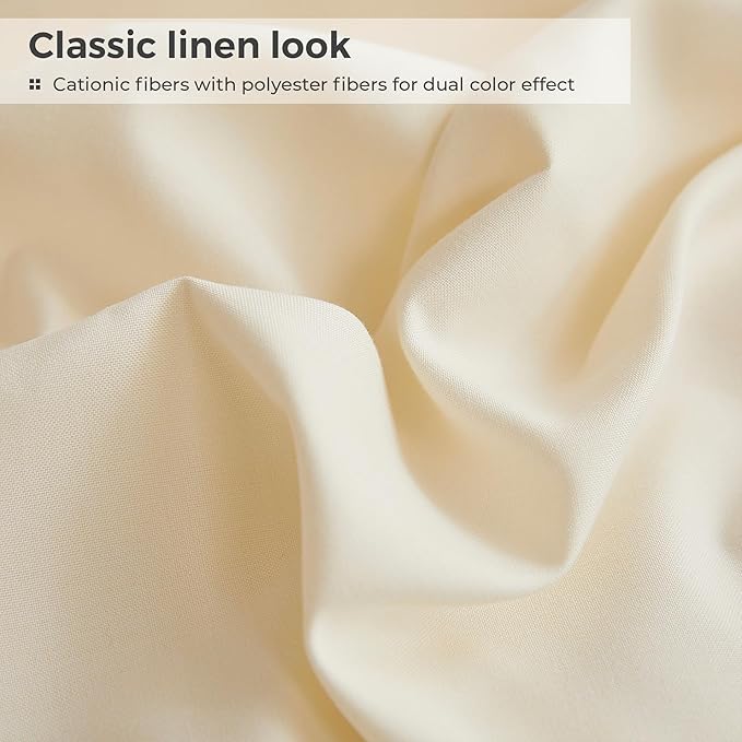 Full Sheets Cream, Ultral Soft Cationic Linen Look Sheets, Luxury Cooling Cozy Bed Sheet Set with Non-Slip Fitted Sheet