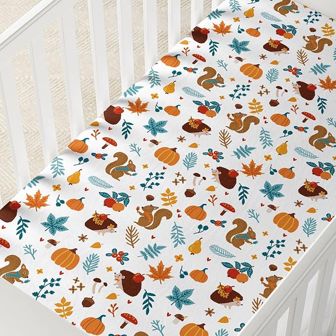 Horaldaily 2 Pack Fitted Crib Sheet for Boys Girls,Soft Breathable Washable Jersey Microfiber Baby Crib Sheet, Fits Standard Size Crib Mattress 28in x 52in, Animals Stripe Nursery Sheet Green/Orange