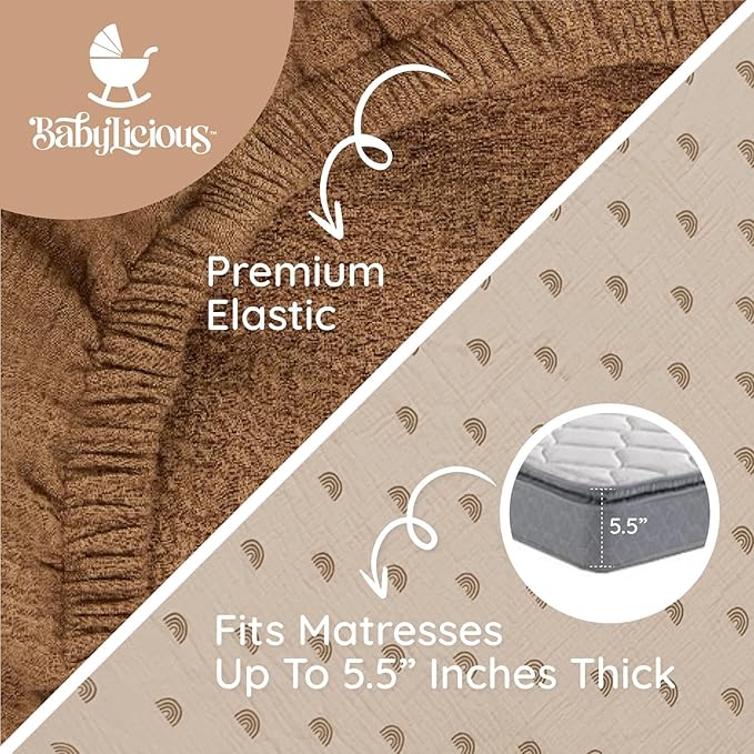 Muslin Crib Sheets - 2 Pack | 100% Muslin Cotton Fitted Crib Sheet | Crib Sheets for Boys/Girls - Baby Crib Sheets Neutral + Sunset Design | 52"x28" | Fits Standard Crib & Toddler Mattress