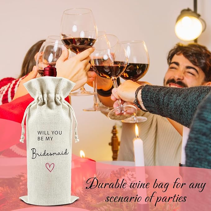 Will You Be My Bridesmaid - Gifts for Besties Wine Bags, 1 PC Reusable Drawstring Burlap Wine Bottle Bags, Proposal Gifts for Sister Friends, Wine Gift Bag Wine Accessories -26