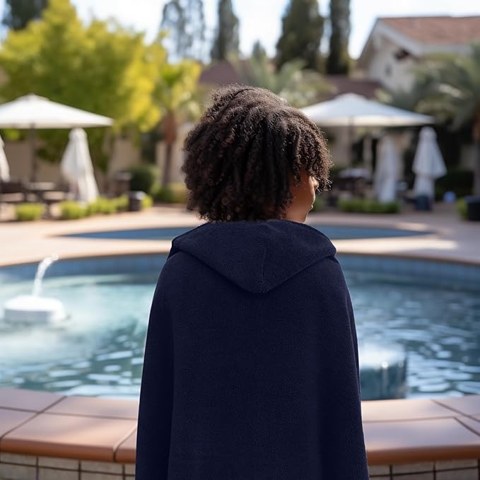 Hooded Bath Towel Wrap -Super Zero Twist 100% Cotton Large Oversized Hooded Kids Towel - Toddler Shower Pool Beach Towel - Super Soft Absorbent Quick Dry Easy Care Gift - 30 x 54 - Navy