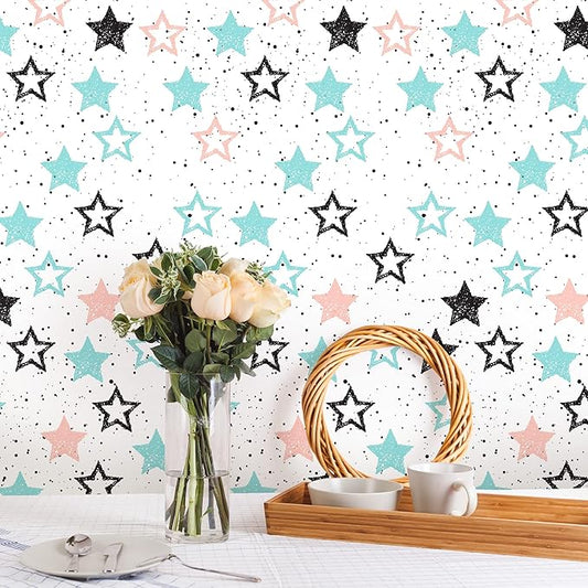 Amaonm Removable 15.8 x 98.4inch Wall Decals DIY Wallpaper Wall Stickers Murals Decor for Kids Babys Girls Bedroom Teens Nursery Living Room Door Desk Decoration (Star)