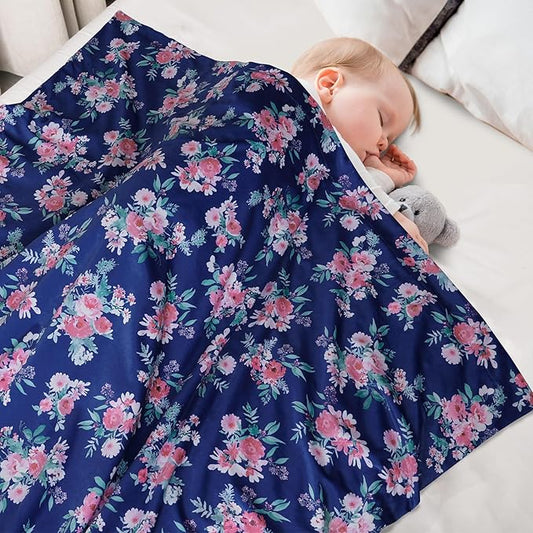 Minky Baby Throw Blanket for Girls, 50x60 Inches Soft Lightweight Micro Fleece Blanket with Double Layer, Dotted Backing, Breathable Receiving Blanket for Newborns, Navy Floral