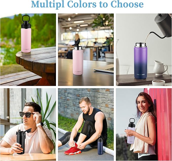 Insulated water bottle with Straw,18oz Stainless Steel Water Bottle for Adult Kids,Double Wall Vacuum Wide Mouth Insulated Water Bottle for School,BPA-free and Leak-proofοΌ18oz,Purple Navy blueοΌ