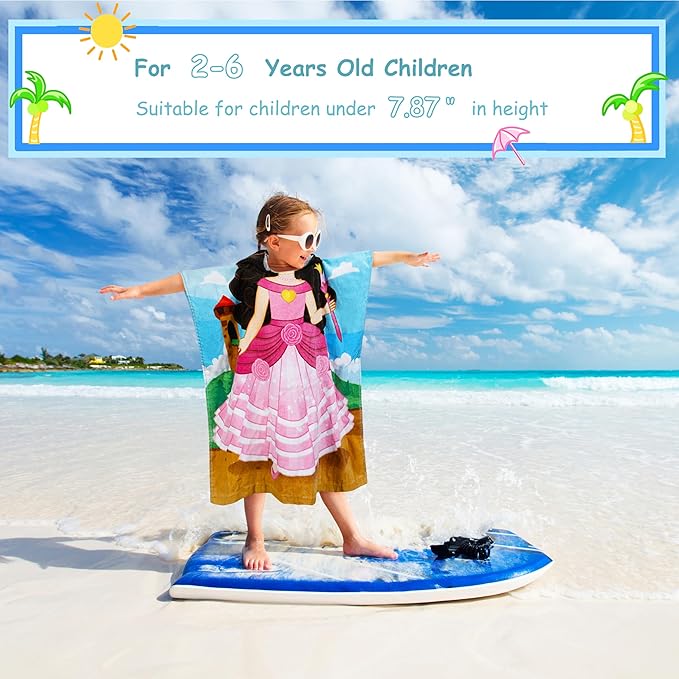 Catalonia Princess Hooded Bath Towel for 2 to 6 Years Girl, 100% Cotton Water Absorption Beach Poncho Swim Changing Robe, Sand Proof