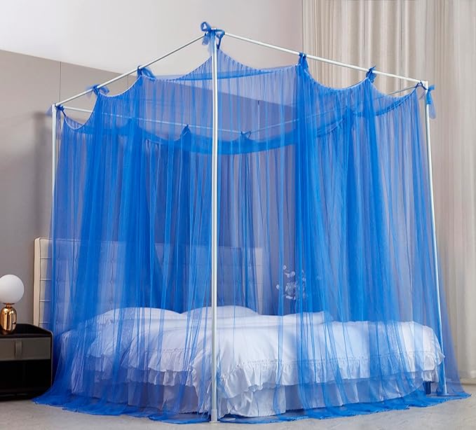 Mengersi Bed Canopy Mosquito Net for Bed,Canopy Bed Curtains Elegant Bed Drapes Screen Netting Canopy Curtains Bedroom Decor (Blue, California King)