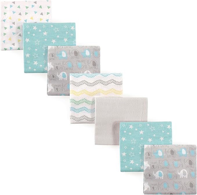 Luvable Friends Unisex Baby Cotton Flannel Receiving Blankets, Basic Elephant 7-Pack, One Size