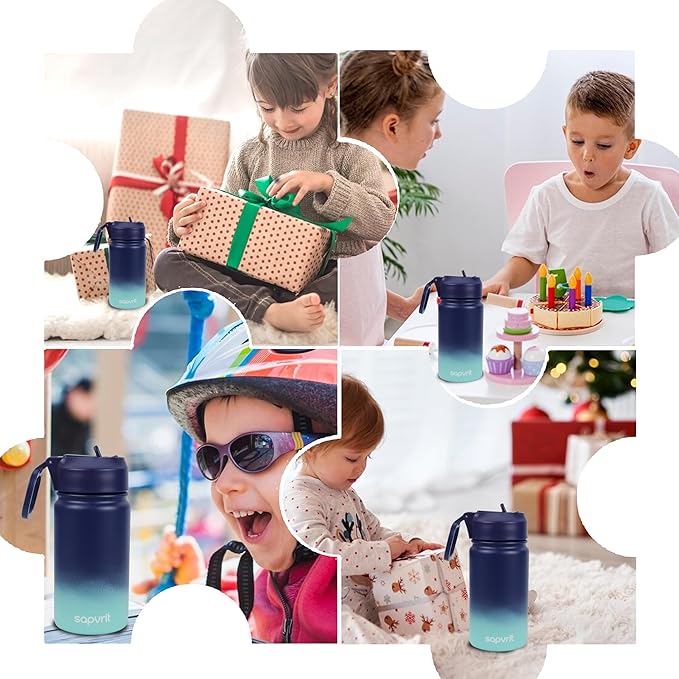 Kids Water Bottle, 12OZ Water Bottles Kids with Straw, Stainless Steel Vacuum Double Wall Insulated cup, Kids Water Bottle for School, Gifts for Boys (PURPLE BLUE, 12OZ)