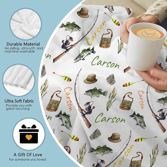 Custom Fishing Blankets and Throws,Fishing Gifts, Gifts for Fisherman,Custom Fish Blankets Fishing Gift for Man, Fish Hunter Gifts Throw Blanket, Fathers Day Fishing Gifts for Men,Kids Size-40"x50"