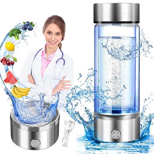 Hydrogen Water Bottle 3 Mins Hydrogen Water Bottle Generator Portable SPE PEM Technology Water Ionizer Gift for Love Suitable for Travel Exercise Home Silver Lid