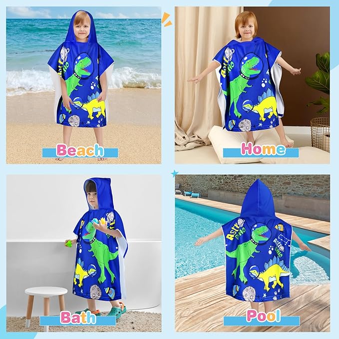 Kids Hooded Beach Towels for Boys Girls, Toddler Soft Absorbent Thickened Microfiber Bath Towel Swim Pool Towels Baby Quick Dry Lightweight Poncho Towel Cover-ups for 0-7 Years Old