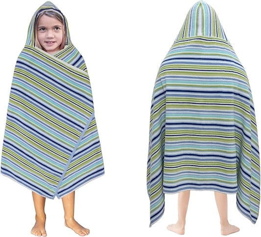 Hooded Bath Towel Wrap - 100% Cotton Terry Large Oversized Hooded Kids Towel - Toddler Shower Pool Beach Towel - Super Soft Plush Absorbent Quick Dry Easy Care Gift - 30x60 - Blue Multi