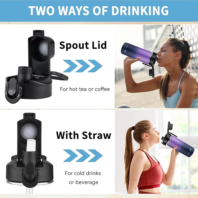Insulated water bottle with Straw,18oz Stainless Steel Water Bottle for Adult Kids,Double Wall Vacuum Wide Mouth Insulated Water Bottle for School,BPA-free and Leak-proofοΌ18oz,Purple Navy blueοΌ