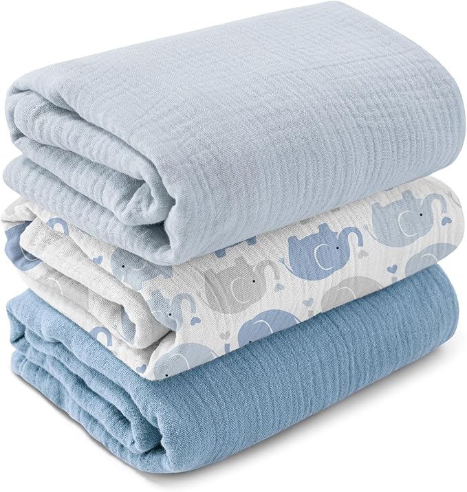 GLLQUEN BABY Muslin Swaddle Blankets for Boys and Girls, 3-Pack Baby Blankets for Girl Boy, Newborn Receiving Blanket, Baby Swaddle Blanket Unisex, Baby Essentials, Registry & Gift