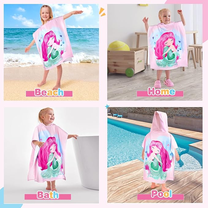 Kids Hooded Beach Towels for Boys Girls, Toddler Soft Absorbent Thickened Microfiber Bath Towel Swim Pool Towels Baby Quick Dry Lightweight Poncho Towel Cover-ups for 0-7 Years Old