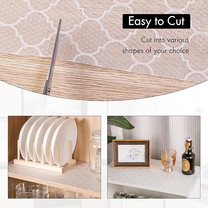 Cooyes Shelf Liner – Non-Slip Shelf Liners for Kitchen Cabinets – Waterproof Shelf Paper with Modern Pattern – Durable EVA Cabinet Liners
