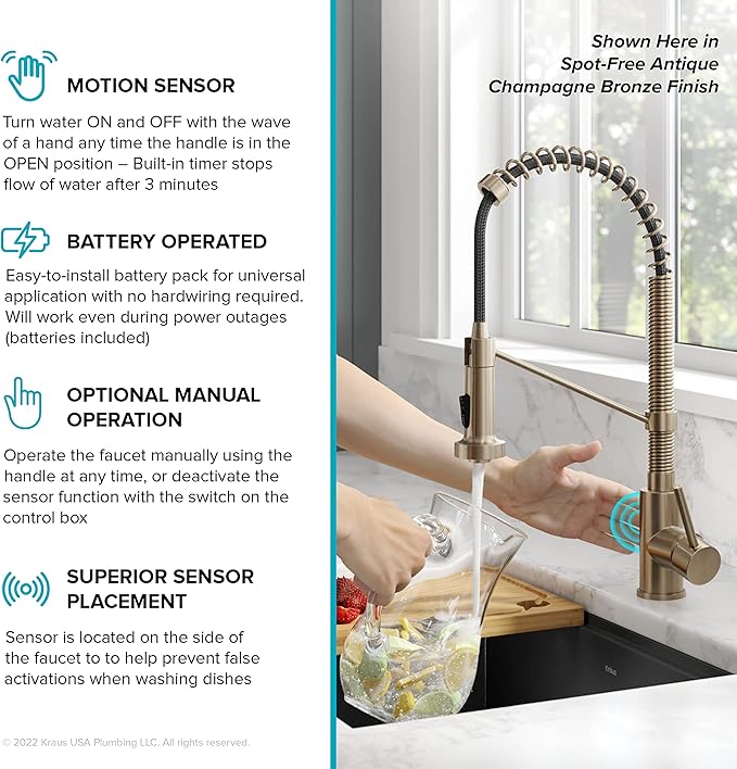 KRAUS Bolden Touchless Sensor Commercial Style Pull-Down Single Handle 18-Inch Kitchen Faucet in Brushed Brass, KSF-1610BB